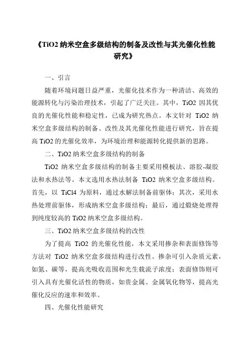 《TiO2纳米空盒多级结构的制备及改性与其光催化性能研究》