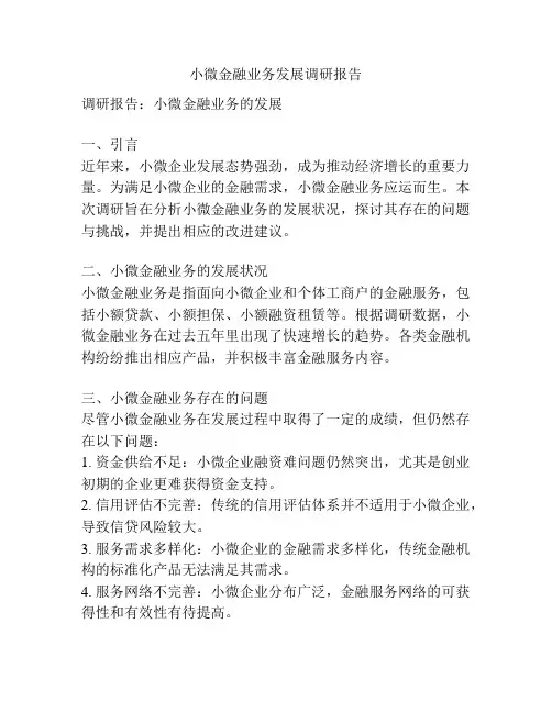 小微金融业务发展调研报告