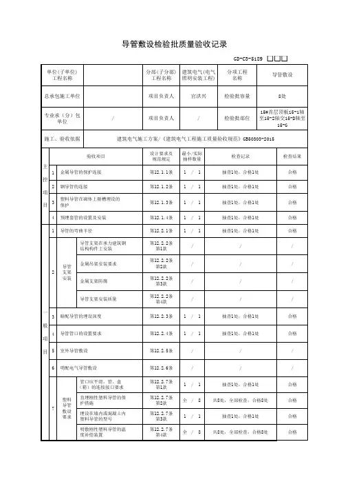 导管敷设检验批质量验收记录