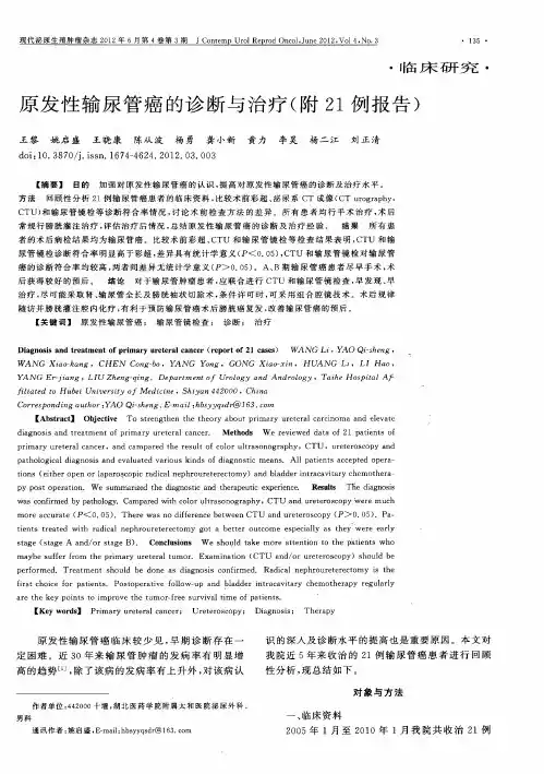 原发性输尿管癌的诊断与治疗(附21例报告)