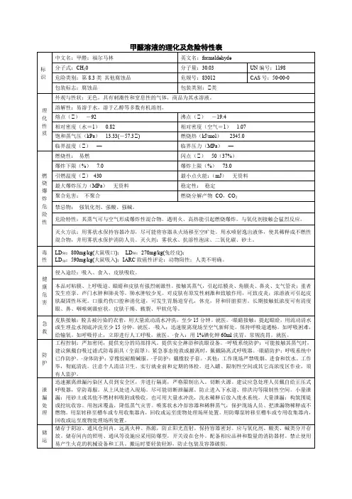 甲醛溶液的理化及危险特性表