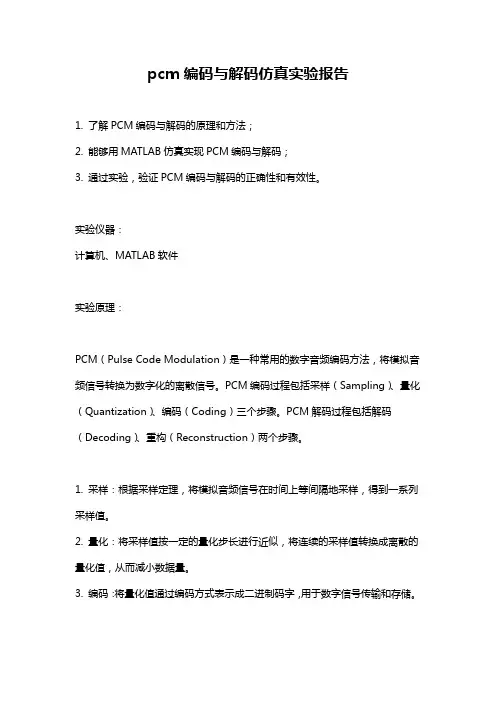pcm编码与解码仿真实验报告