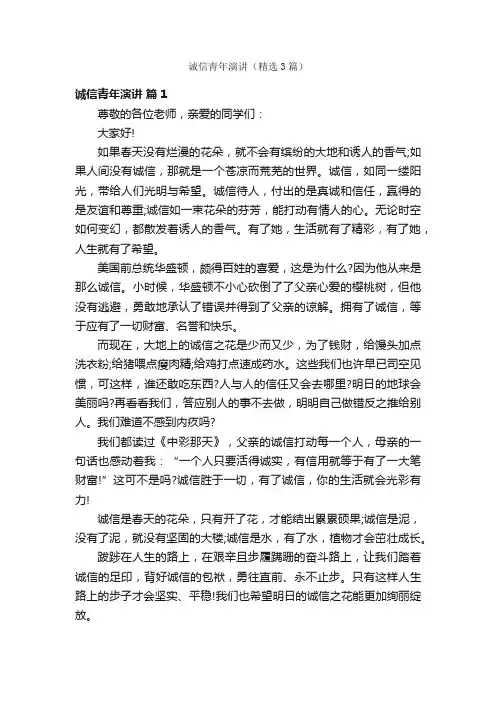 诚信青年演讲（精选3篇）