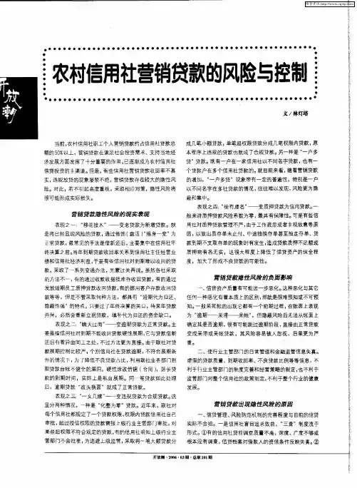 农村信用社营销贷款的风险与控制