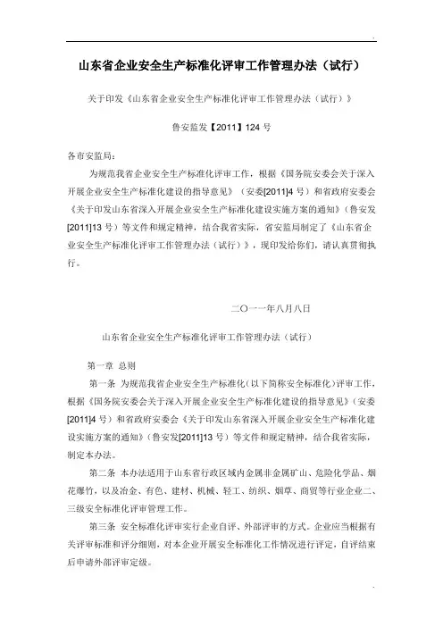山东省企业安全生产标准化评审工作管理办法