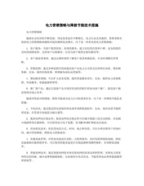 电力营销策略与降损节能技术措施