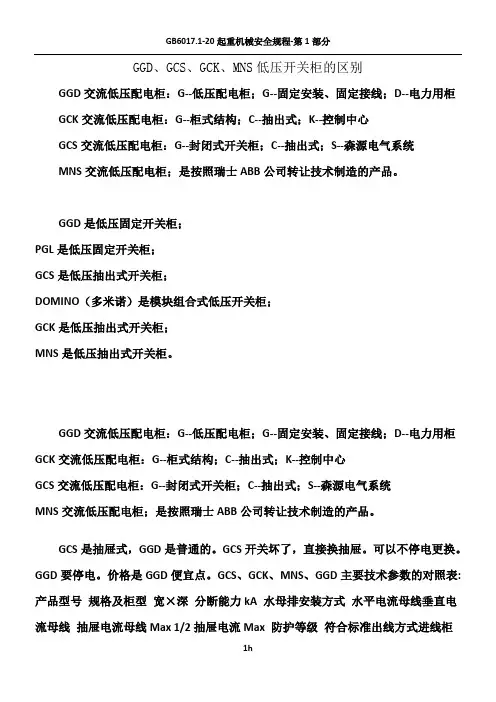 GGD、GCS、GCK、MNS低压开关柜的区别