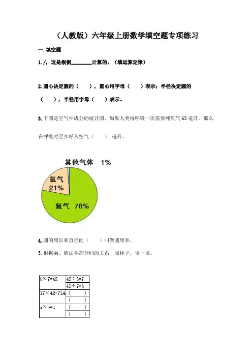 (人教版)六年级上册数学填空题专项练习-精品(含答案)