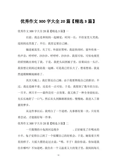 优秀作文300字大全20篇【3篇】