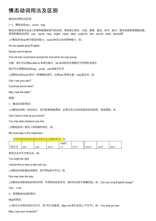 情态动词用法及区别