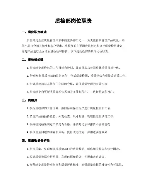 质检部岗位职责