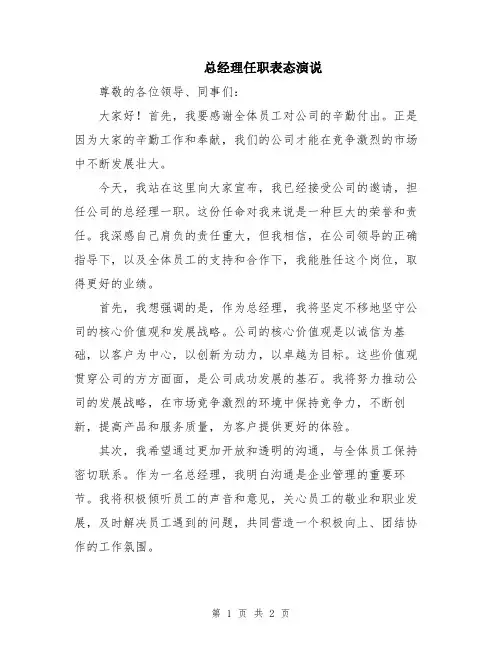 总经理任职表态演说
