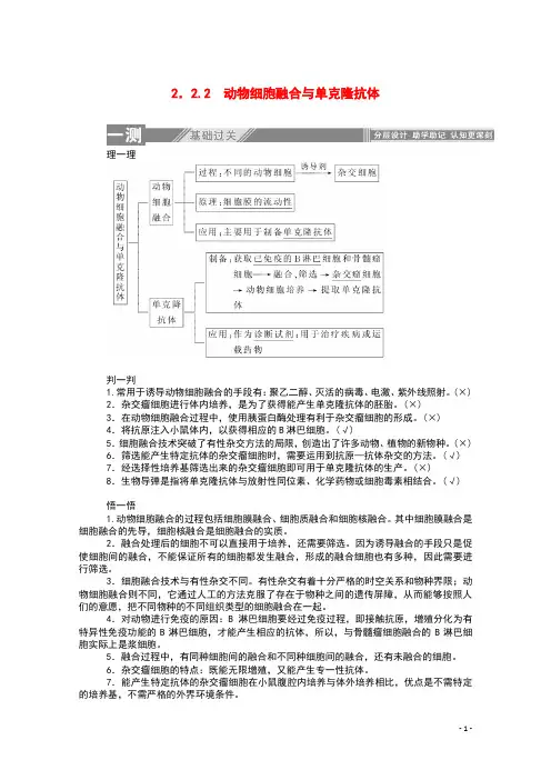 2019_2020学年高中生物专题2细胞工程2.2动物细胞融合与单克隆抗体同步检测新人教版选修3