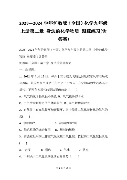 2023—2024学年沪教版(全国)化学九年级上册第二章 身边的化学物质 跟踪练习(含答案)