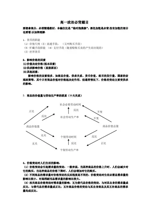 高一政治必背题目