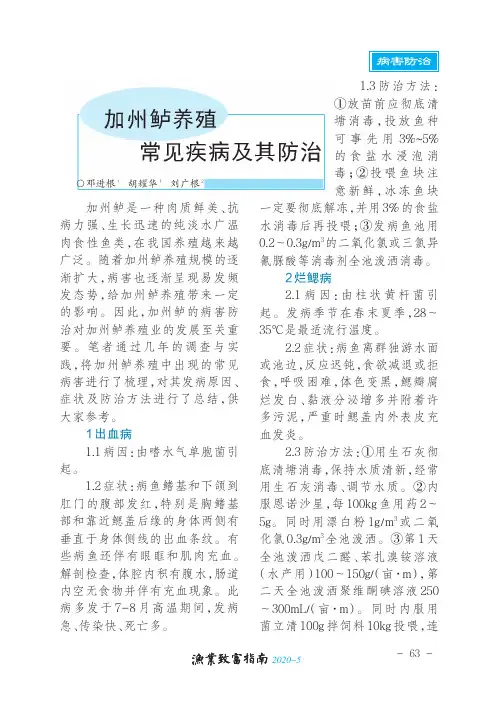 加州鲈养殖常见疾病及其防治