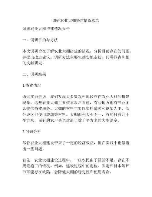 调研农业大棚搭建情况报告