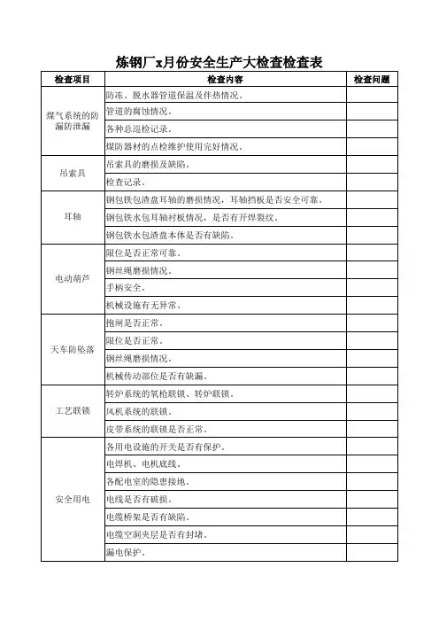 炼钢厂安全检查内容