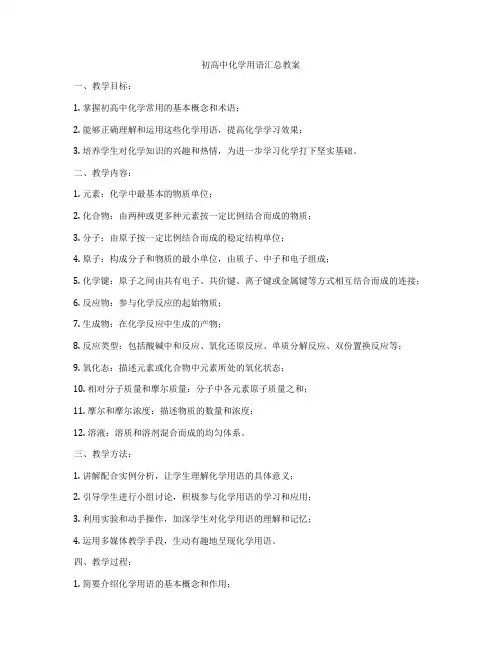 初高中化学用语汇总教案
