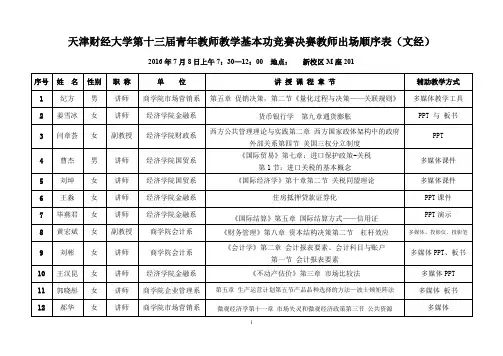 天津财经大学第十三届青年教师教学基本功竞赛决赛教师出场....doc