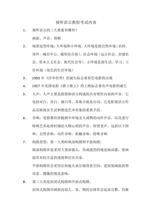 视听语言教程考试内容