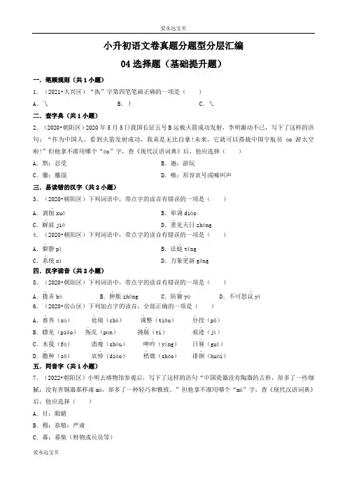 2023-2024年小学语文六年级小升初基础提升专题汇编04选择题(通用版)