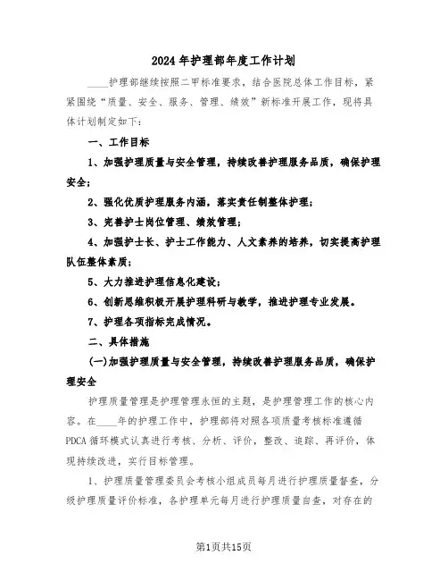 2024年护理部年度工作计划(五篇)