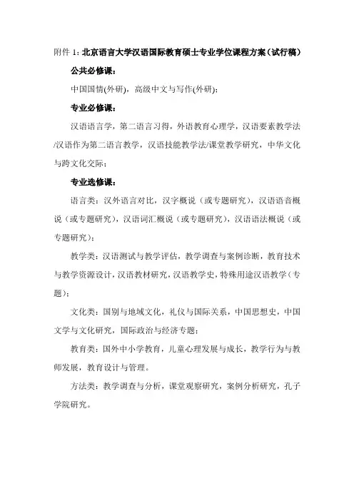 北京语言大学汉语国际教育硕士专业学位课程方案试行稿