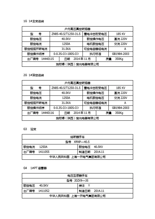 35KV开关柜柜内真空断路器铭牌