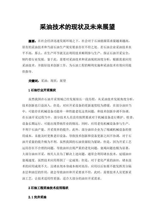 采油技术的现状及未来展望