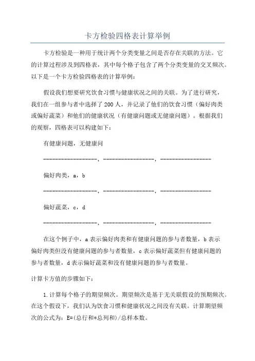 卡方检验四格表计算举例