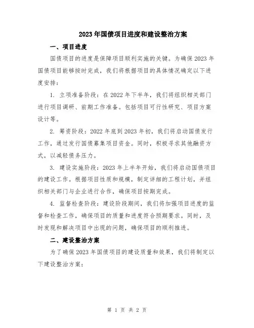 2023年国债项目进度和建设整治方案