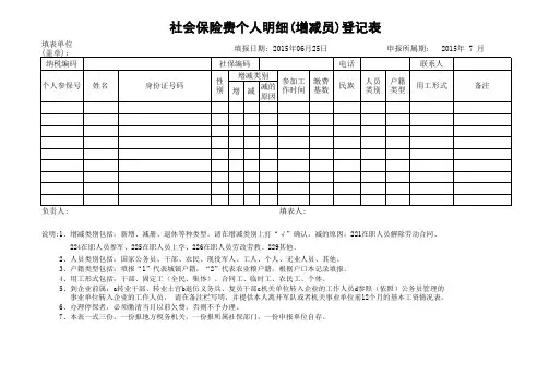 社会保险费个人明细增减员登记表
