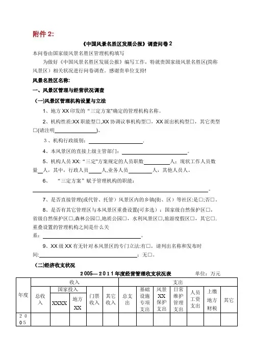风景名胜区统制与经营状况调查表