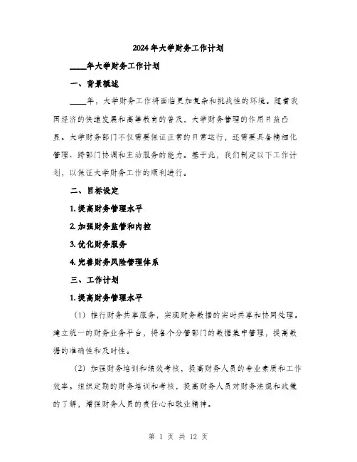 2024年大学财务工作计划(三篇)