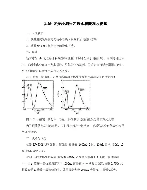 实验荧光法测定乙酰水杨酸和水杨酸