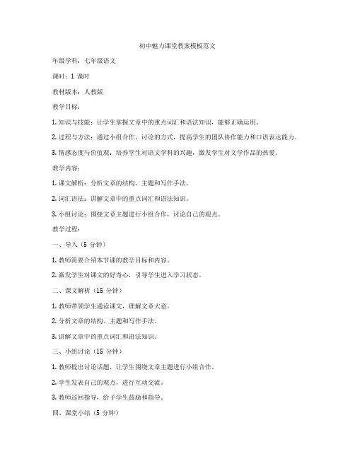 初中魅力课堂教案模板范文