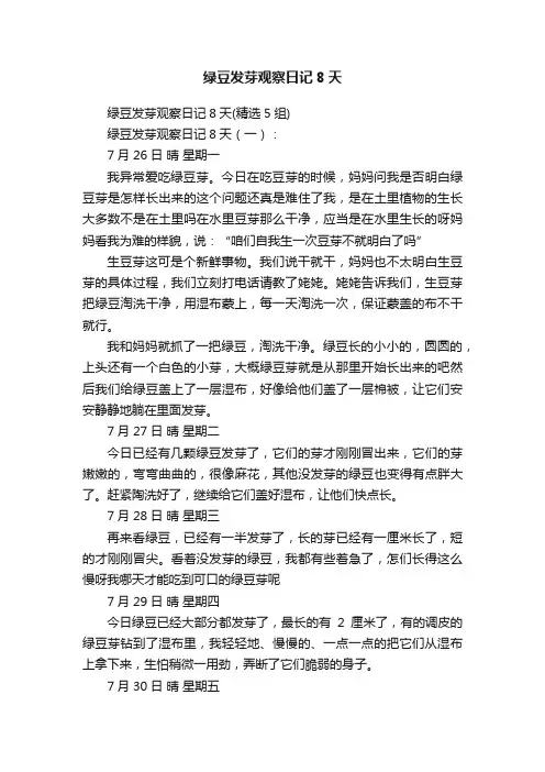 绿豆发芽观察日记8天
