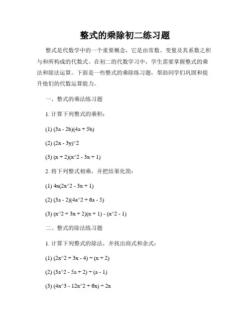 整式的乘除初二练习题