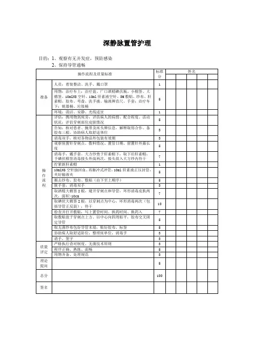 深静脉置管护理评分标准