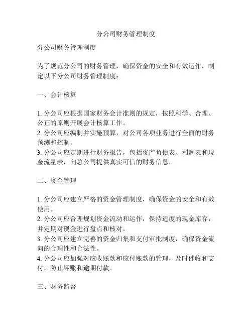分公司财务管理制度