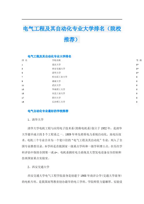 电气工程及其自动化专业大学排名(院校推荐)