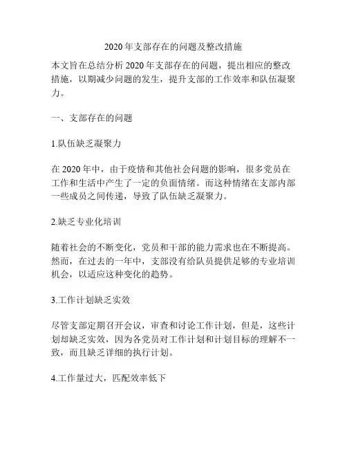 2020年支部存在的问题及整改措施