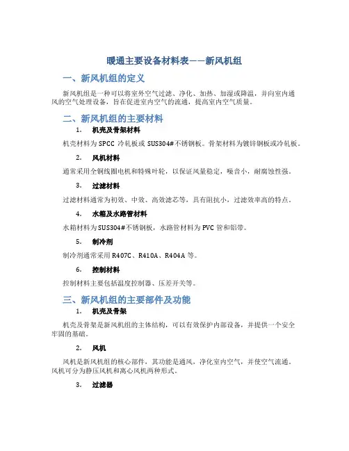 暖通主要设备材料表——新风机组