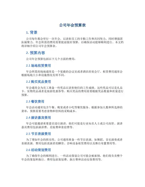 公司年会预算表
