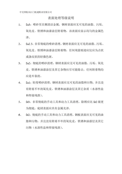 表面处理等级说明