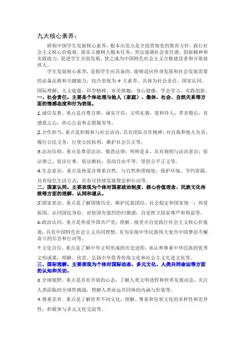 九大核心素养+文化自信