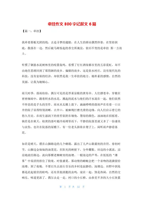 牵挂作文800字记叙文6篇