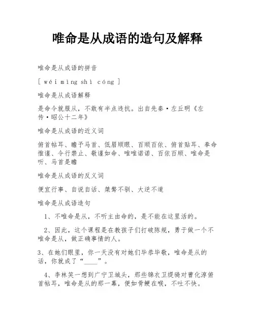 唯命是从成语的造句及解释