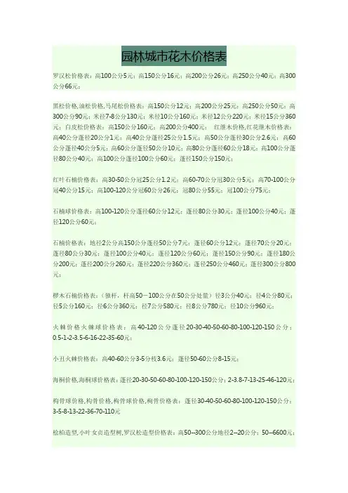 常用园林植物价格表讲解